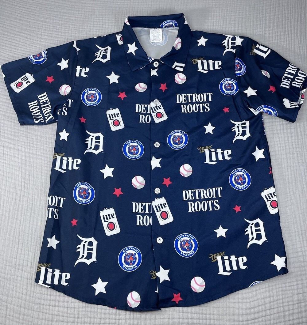 Detroit Tigers Miller Lite Promo Shirt Mens Large Detroit Roots All Over Print L